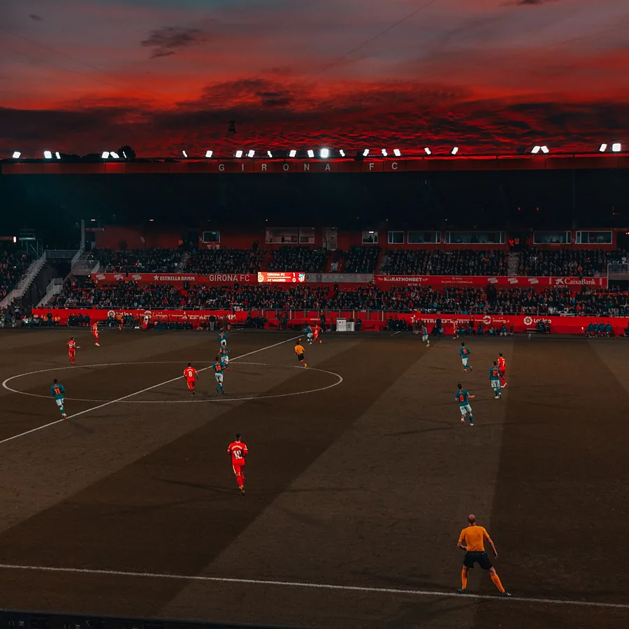 A stadium under floodlights